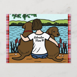 Twee chocolade labradors en mam briefkaart