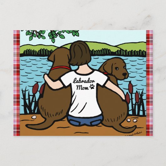 Twee chocolade labradors en mam briefkaart (Voorkant)