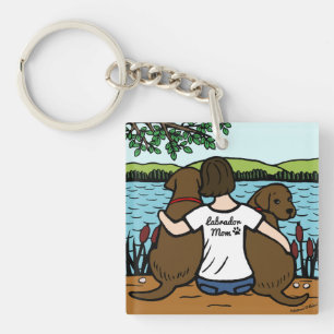 Twee chocolade-labradors en mam sleutelhanger