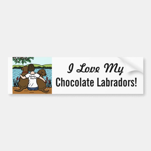 Twee Chocolade Labradors en Mamma Bumpersticker (Voorkant)