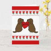 Twee Chocolade Labradors met Liefde Cartoon Kaart (Gele Bloem)