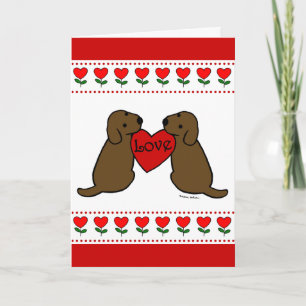 Twee Chocolade Labradors met Liefde Cartoon Kaart
