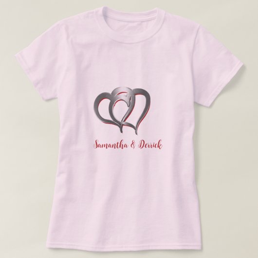 Twee Chrome-harten gepersonaliseerd met namen T-shirt (Design voorkant)
