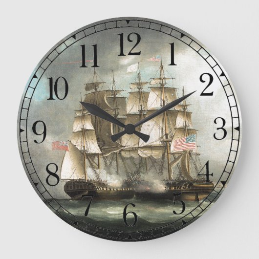 Twee Clipper Shipper War Battle Ocean Wall Clock Grote Klok (Voorkant)