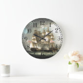 Twee Clipper Shipper War Battle Ocean Wall Clock Grote Klok (Huis)
