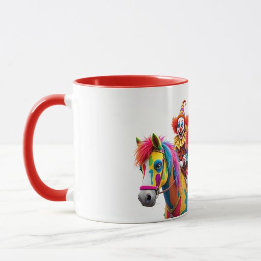 Twee clowns op hun paarden. mok (Links)