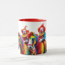 Twee clowns op hun paarden.