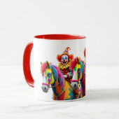 Twee clowns op hun paarden. mok (Voorkant links)