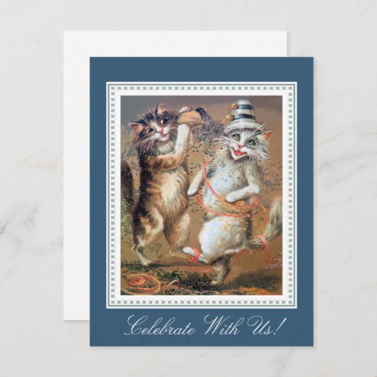 Twee Confetti-Tossing Katten Partij Kaart (Voorkant / Achterkant)