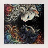 Twee contrasterende kattengezichten met levendige  legpuzzel (Horizontaal)