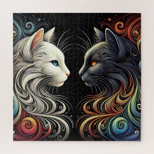 Twee contrasterende kattengezichten met levendige  legpuzzel (Verticaal)