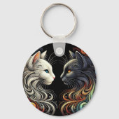 Twee contrasterende kattengezichten met levendige sleutelhanger (Achterkant)