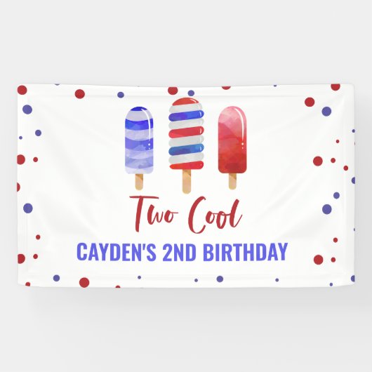 Twee Cool 2de verjaardag ijslolly 4 juli Spandoek (Horizontaal)