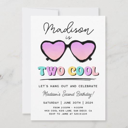 Twee Cool 2e Verjaardag Meisje Party Uitnodiging (Voorkant)