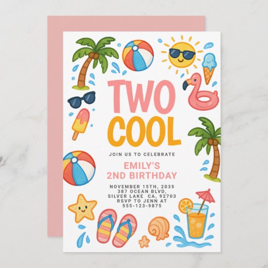 Twee Cool Beach Tropical 2e verjaardagsfeestje Kaart (Voorkant / Achterkant)