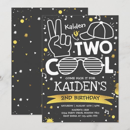 Twee Cool Birthday Party... Ik ben twee Cool 2nd B Kaart (Voorkant / Achterkant)