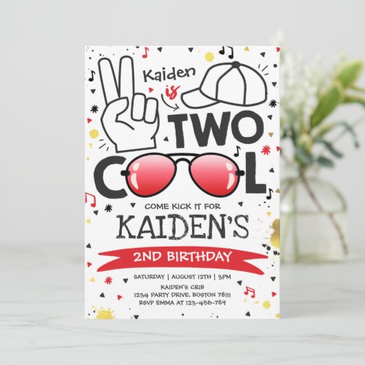 Twee Cool Birthday Party... Ik ben twee Cool 2nd B Kaart (Staand voorkant)