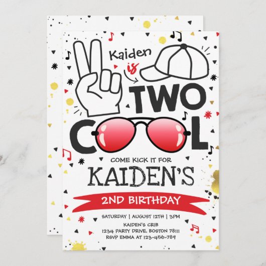 Twee Cool Birthday Party... Ik ben twee Cool 2nd B Kaart (Voorkant / Achterkant)