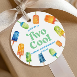 Twee Cool Blauwe Retro Ijslolly 2de Verjaardagsfee Bedankjes Labels