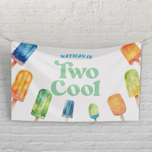 Twee Cool Blauwe Retro Ijslolly 2de Verjaardagsfee Spandoek
