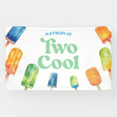 Twee Cool Blauwe Retro Popsicle 2de Verjaardagsfee Spandoek (Horizontaal)