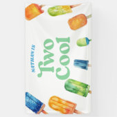 Twee Cool Blauwe Retro Popsicle 2de Verjaardagsfee Spandoek (Verticaal)