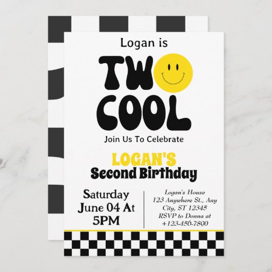 Twee Cool Boy 2e Verjaardagsfeestje Kaart (Voorkant / Achterkant)