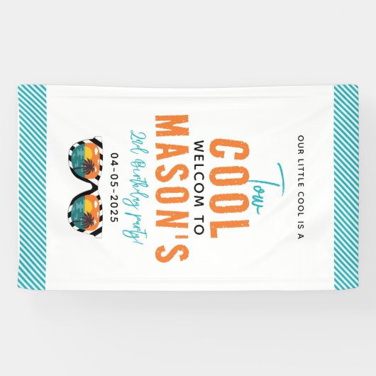 Twee Cool Boy 2e Verjaardagsfeestje Spandoek (Horizontaal)