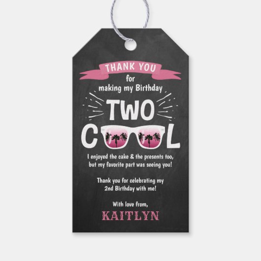 Twee Cool Chalkboard Meisjes 2e Verjaardag Dank u Cadeaulabel (Voorkant)