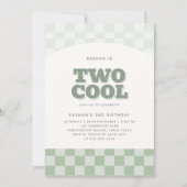 Twee Cool Green Checker Patroon 2e verjaardag Kaart (Voorkant)