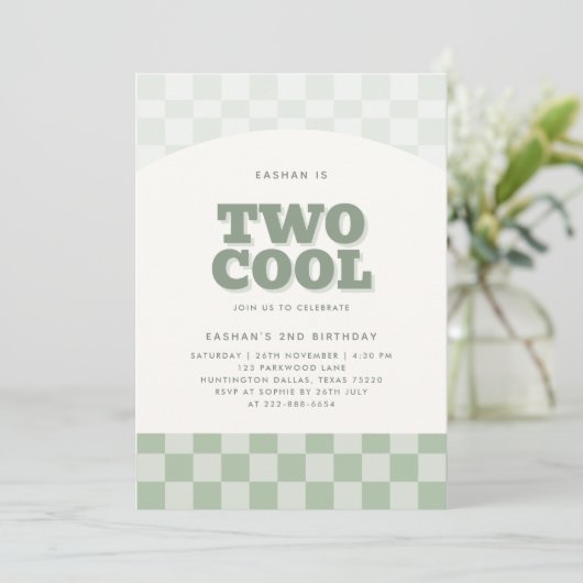 Twee Cool Green Checker Patroon 2e verjaardag Kaart (Staand voorkant)