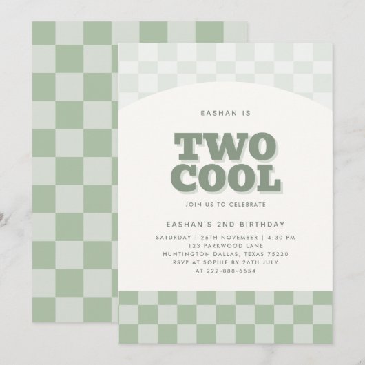Twee Cool Green Checker Patroon 2e verjaardag Kaart (Voorkant / Achterkant)