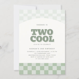 Twee Cool Green Checker Patroon 2e verjaardag Kaart