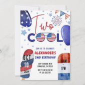 Twee Cool Juli 4e Rood, Wit Blauw 2e Verjaardag Kaart (Voorkant)