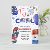 Twee Cool Juli 4e Rood, Wit Blauw 2e Verjaardag Kaart (Staand voorkant)