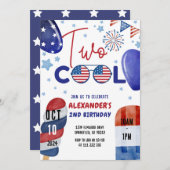 Twee Cool Juli 4e Rood, Wit Blauw 2e Verjaardag Kaart (Voorkant / Achterkant)