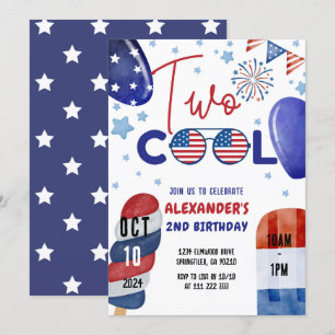 Twee Cool Juli 4e Rood, Wit Blauw 2e Verjaardag Kaart