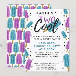 TWEE COOL Kind 2e verjaardag Zomer IJsdag Partij Kaart