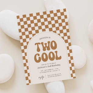 Twee Cool Mosterd Retro Checker 2e Verjaardag Kaart