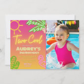 Twee Cool Neon Pool Party Uitnodiging met Foto (Voorkant)