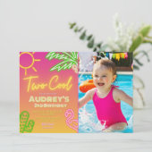 Twee Cool Neon Pool Party Uitnodiging met Foto (Staand voorkant)