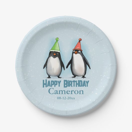 Twee Cool Pinguins vieren kind's verjaardag Papieren Bordje (Voorkant)