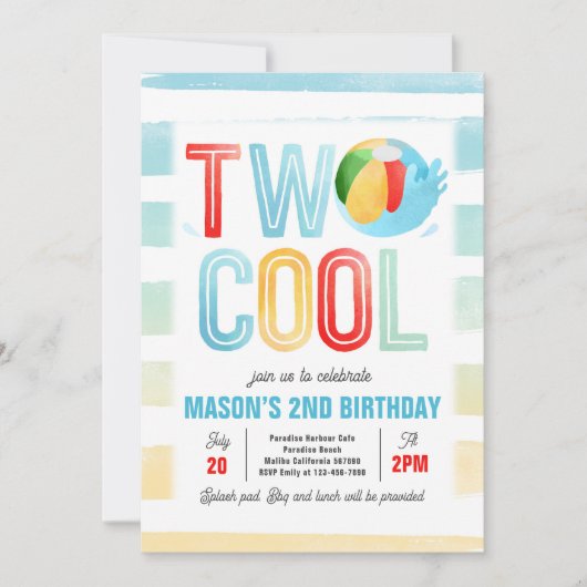 Twee Cool Pool Party Beach 2e Verjaardagsfeestje Kaart (Voorkant)