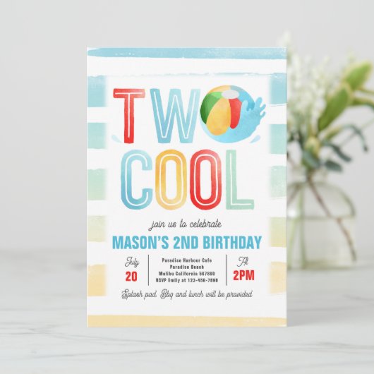 Twee Cool Pool Party Beach 2e Verjaardagsfeestje Kaart (Staand voorkant)