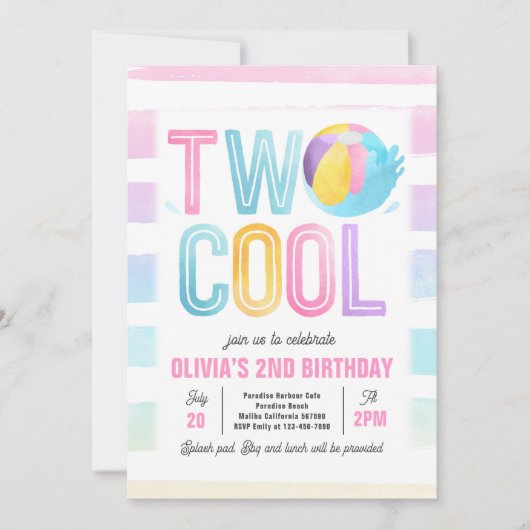 Twee Cool Pool Party Beach 2e Verjaardagsfeestje Kaart (Voorkant)