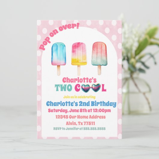 TWEE COOL roze ijsje zomer verjaardag Kaart (Staand voorkant)