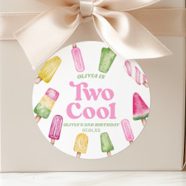 Twee Cool Roze Retro Ijslolly 2de Verjaardagsfeest Ronde Sticker