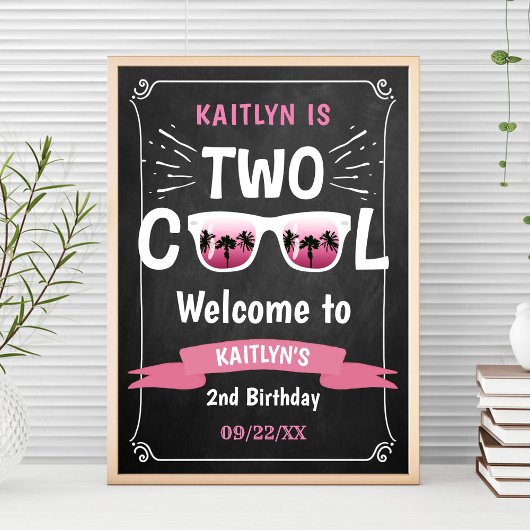 Twee Cool Schoolbord 2e Verjaardag Welkom Bord Poster