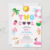 Twee Cool Summer Pool Party Meisje 2e Verjaardag Kaart (Voorkant)