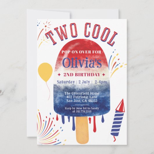 Twee Cool Summer Popsicle Vuurwerk Verjaardagsfees Kaart (Voorkant)